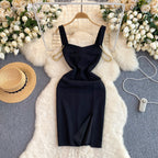 Delicate Slim-fit Black Slip Dress