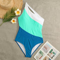 Color Blocking Pleated One-shoulder Onepiece