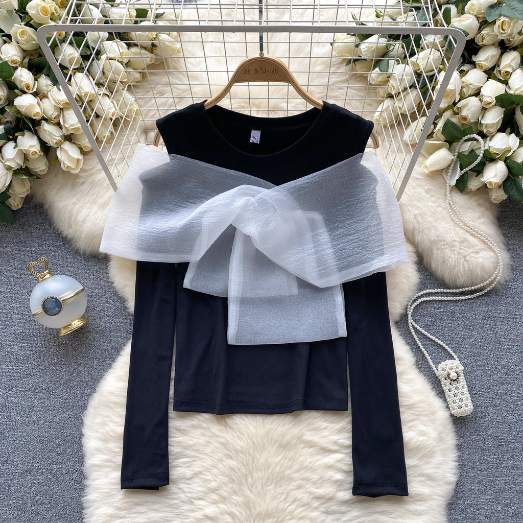 Colorful Lace Bow-tie Bottoming Sweater