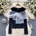Colorful Lace Bow-tie Bottoming Sweater
