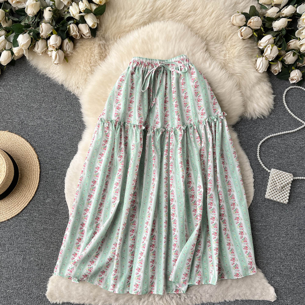 Elastic Waist Patchwork Floral Skirt