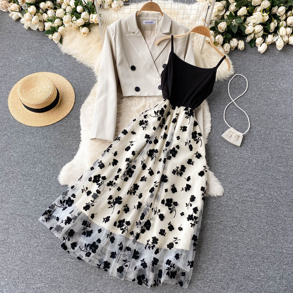 Two-piece Suit Jacket & Mesh Sling Dress