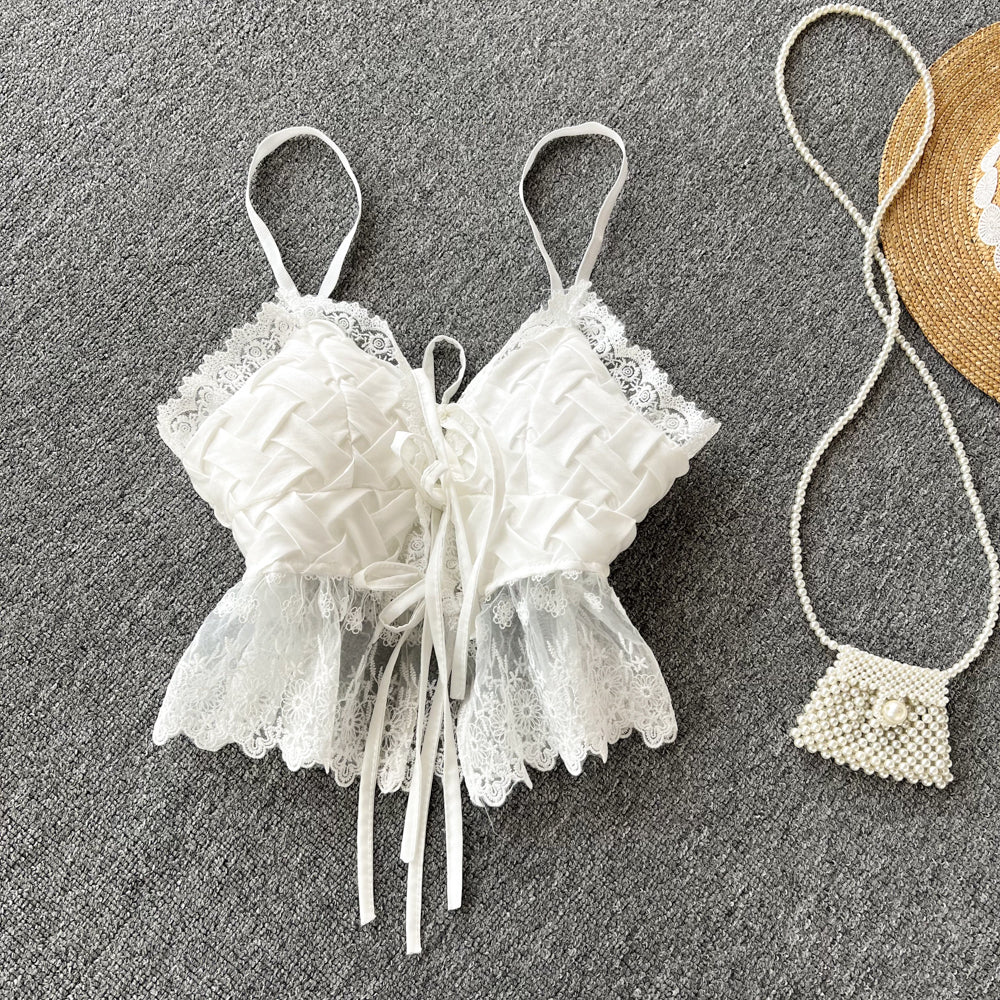 Lace V-Neck Tie Tank Top