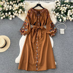 Bohemia Lace-up Embroidered Floral Dress