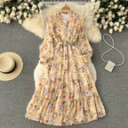 V-neck Chiffon Floral Long-sleeve Dress
