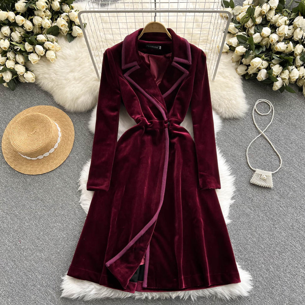 Velvet Dress With Suit Collar
