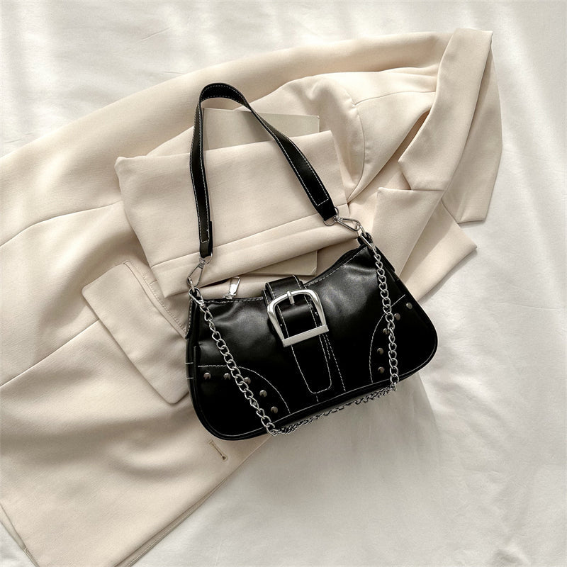 Vintage Chain Studded Crescent Bag