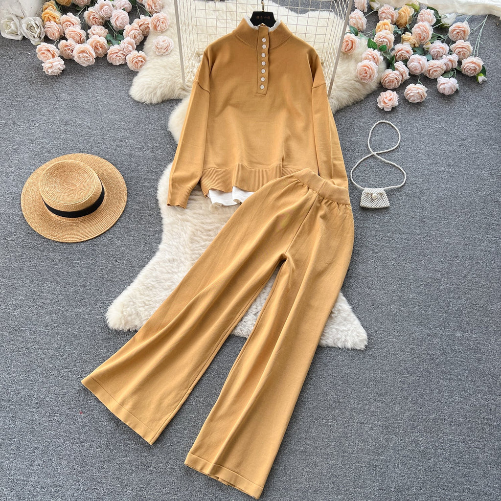 Color Blocking Jumper&Trousers Knitted 2Pcs