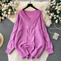 Purple Loose-fitting Long Sweater