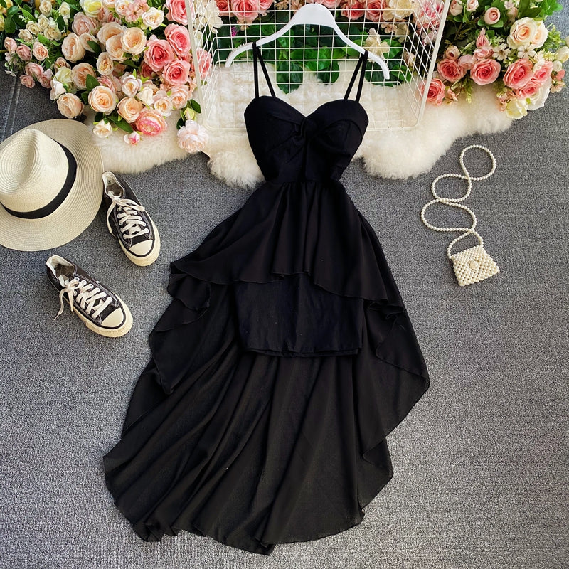 High waist irregular tube top strap dress