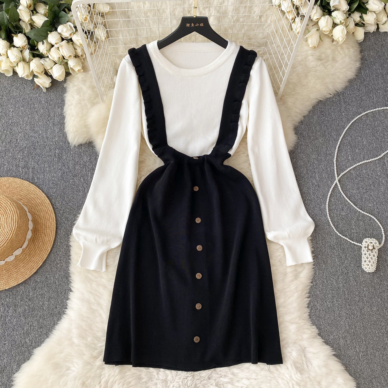 Faux Two-pieces Patchwork Knitted Dress