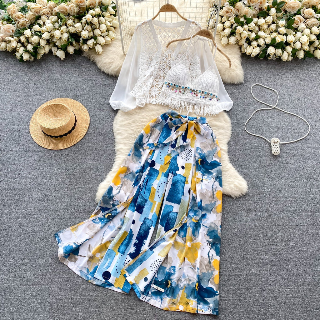 Camisole&UV Cardigan&Printed Trousers 3Pcs