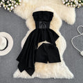 Asymmetric Top&Shorts Black 2Pcs