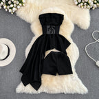Asymmetric Top&Shorts Black 2Pcs