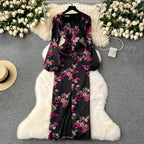 Elegant Floral Printed Black Dress