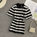 Color Blocking Striped Slant Zipped Top