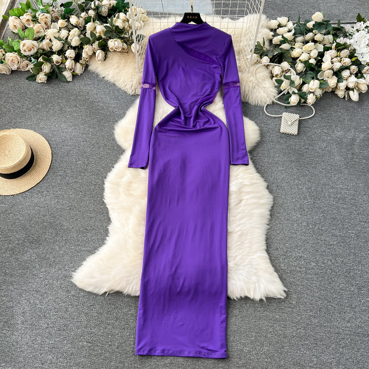 Mesh Patchwork Slim-fit Knitted Dress