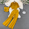 Camisole Short V-Neck Shirt Jacket Long Pants Three Piece