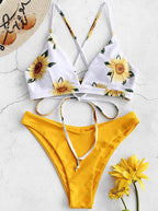 Floral Printed Lace-up Tanga Bikini