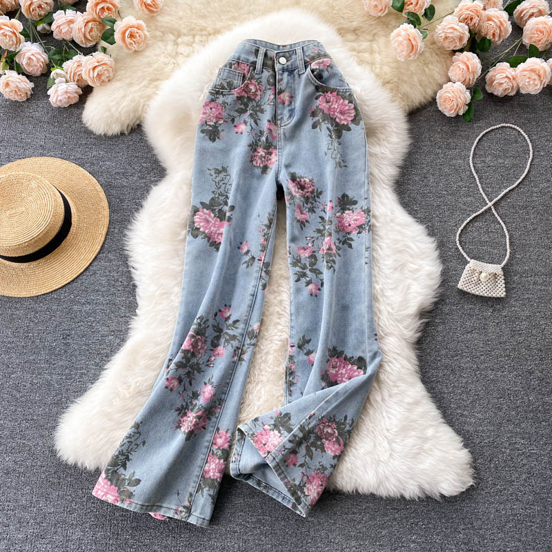 Rose Flower High-rise Wide-leg Pants