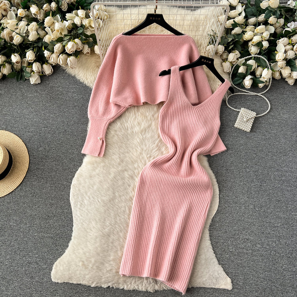 Loose Sweater&Slip Dress Knitted 2Pcs