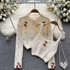 Cherry Knitted Cardigan&Camisole 2Pcs Set