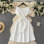 Niche Solid Color Lace-up Dress
