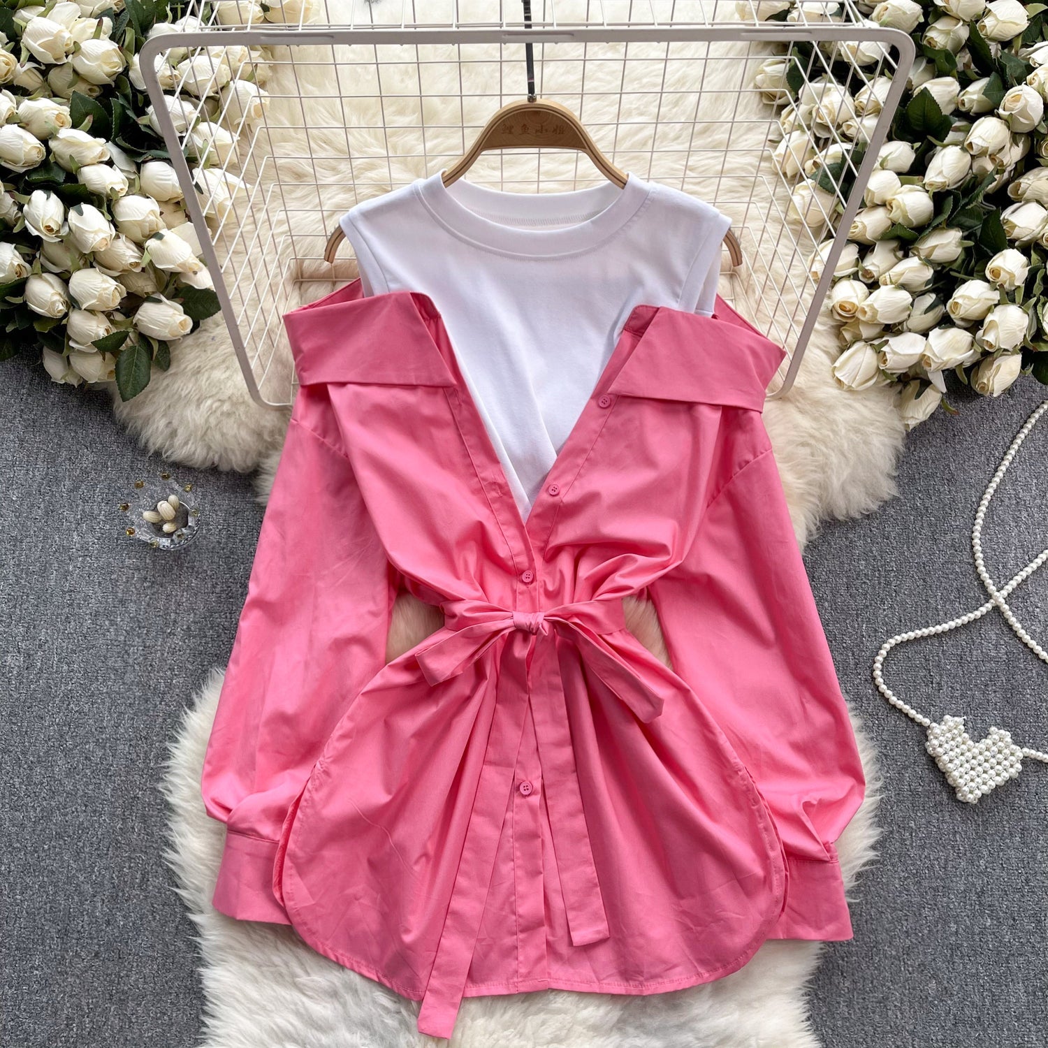 Niche Faux Two-pieces Patchwork Top