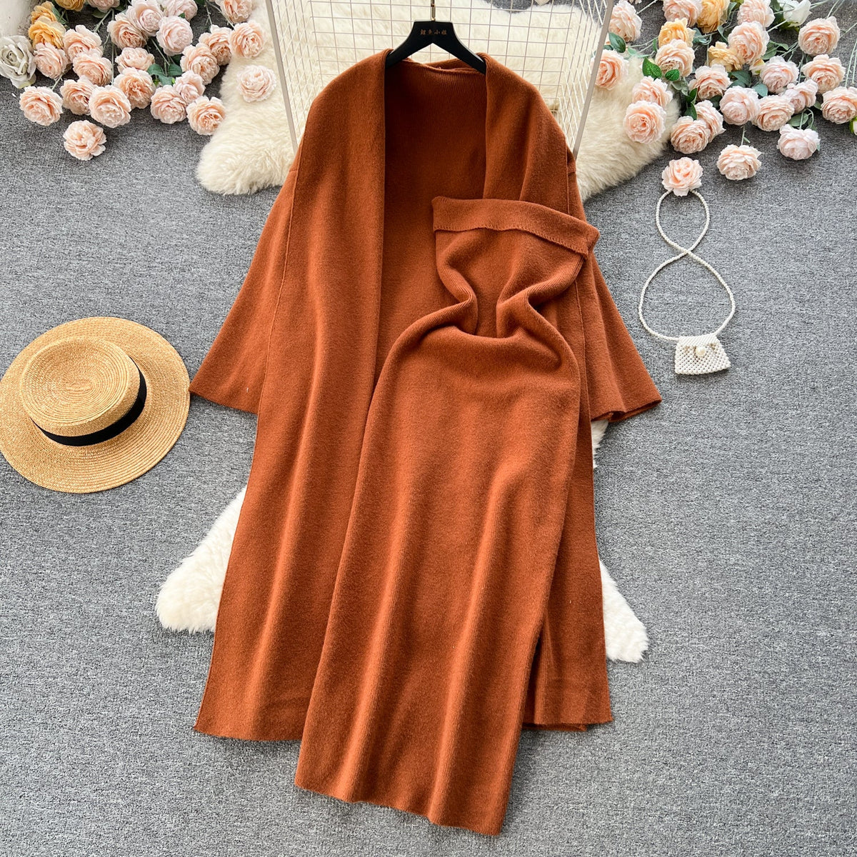 Loose-fit Cardigan&Strapless Dress 2Pcs