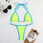 Pit-striped Fabric Color Blocking Bikini