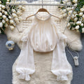 Beaded Bow-tie Pleated Glowing Shirt