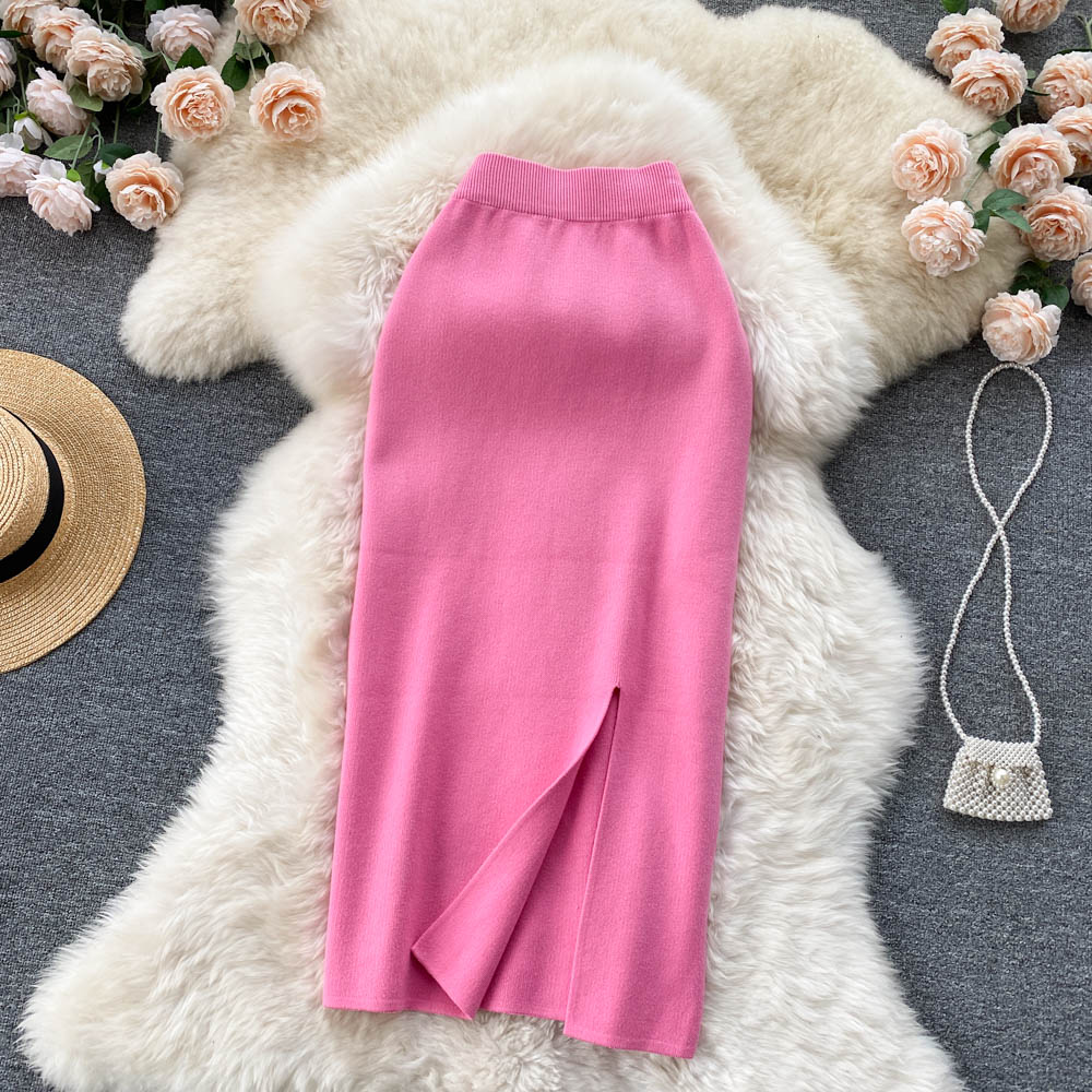 Solid Color Stretchy Knitted Skirt