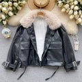 Vintage Furry Collar Short PU Jacket