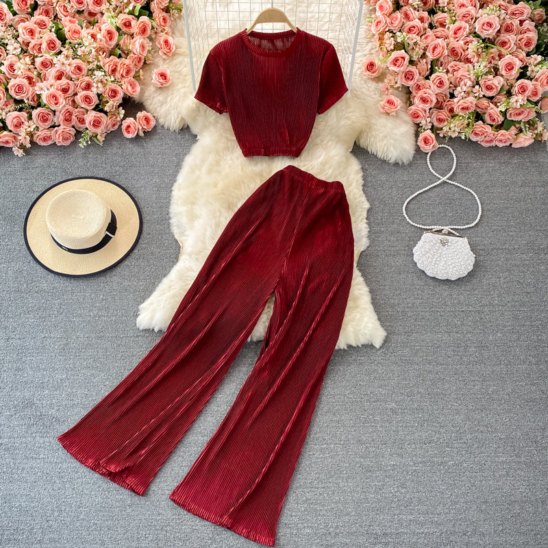 Pleated Wide-leg Pants + Waist Coat Two-piece Suit