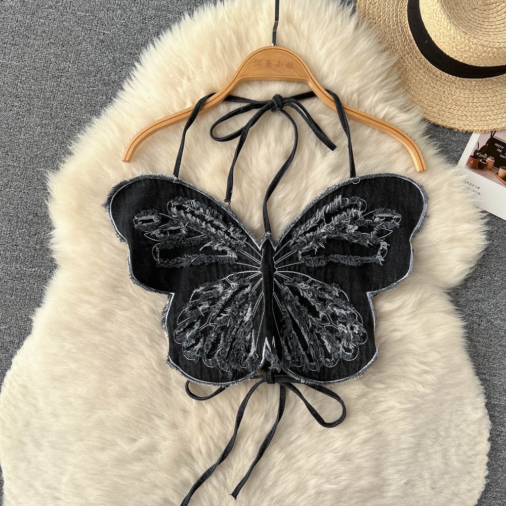 3D Butterfly Strapped Backless Top