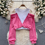 Faux Two-pieces Color Blocking Patchwork Top