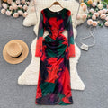 Swoosh Floral Printed Hip-wrapping Dress