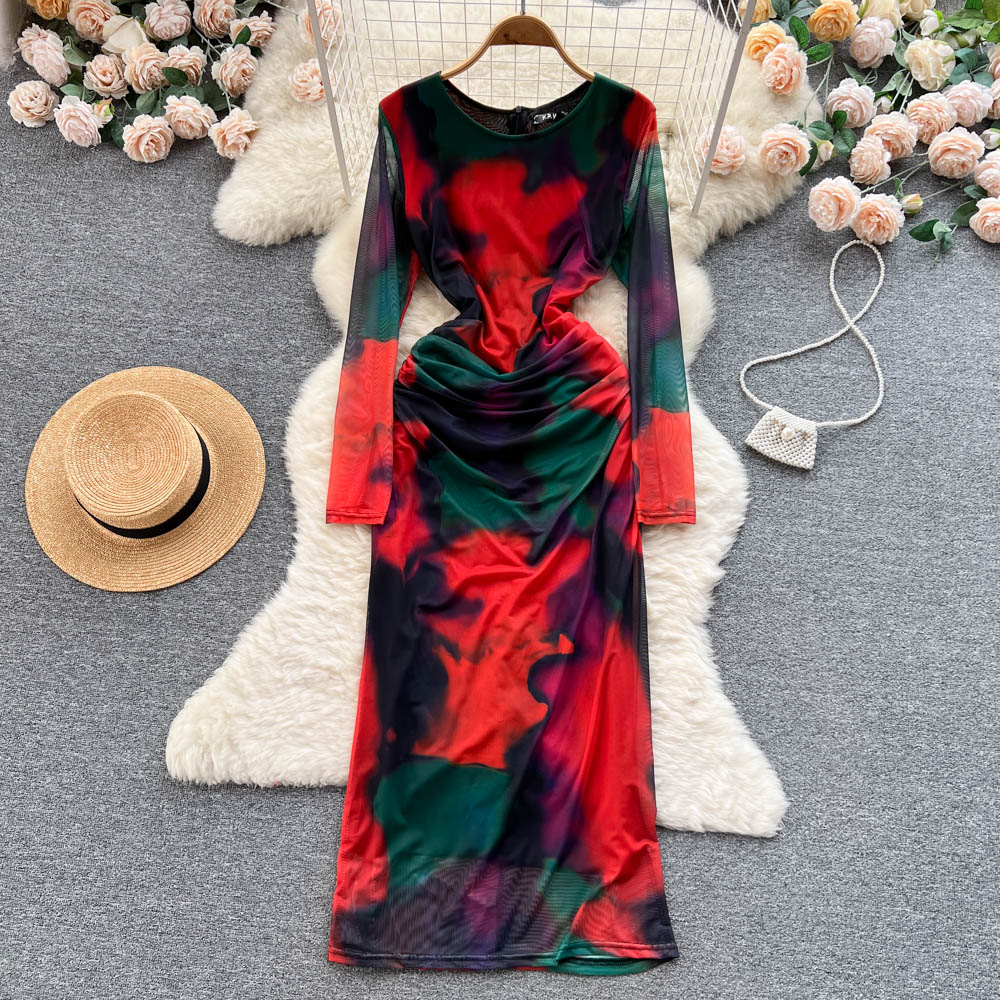 Swoosh Floral Printed Hip-wrapping Dress