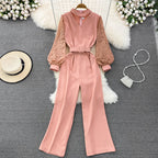 Vintage V-neck Lace Patchwork Jumpsuit