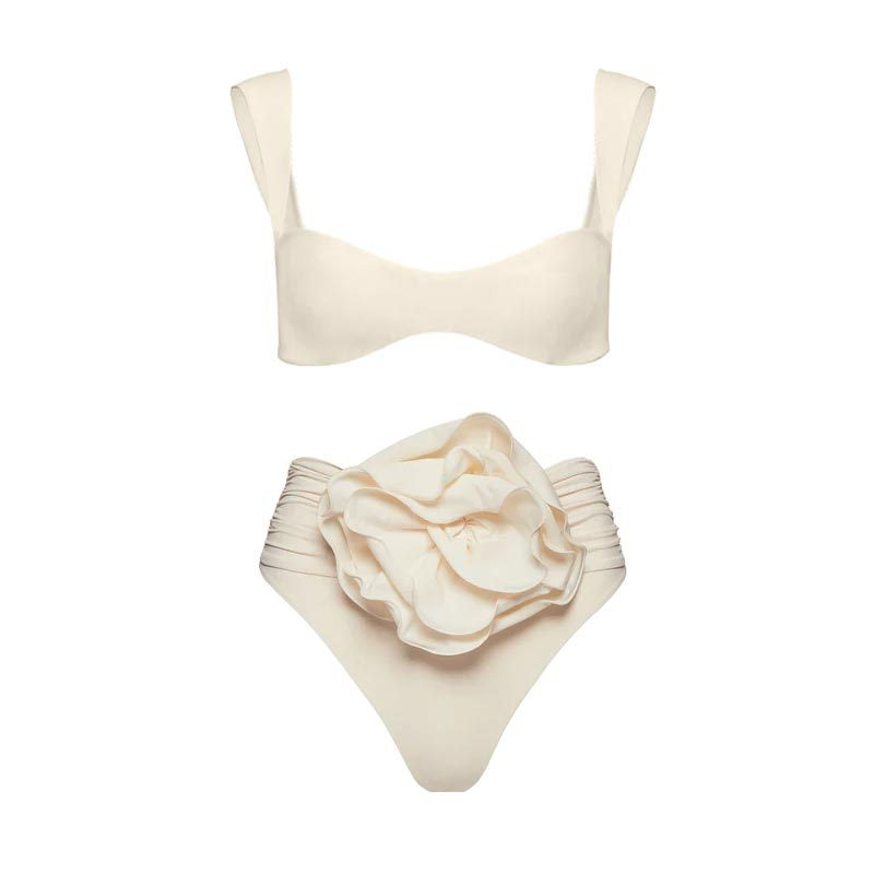 3d Rose Solid Color High-waist Bikini