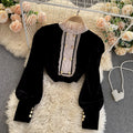 Collar Stitching Retro Velvet Sweater