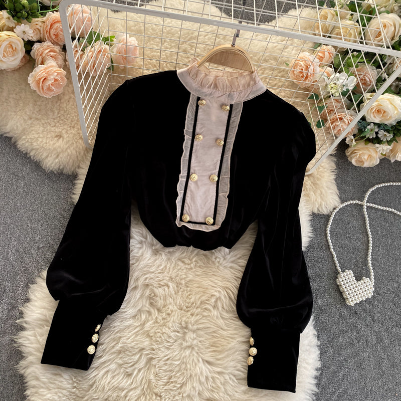 Collar Stitching Retro Velvet Sweater