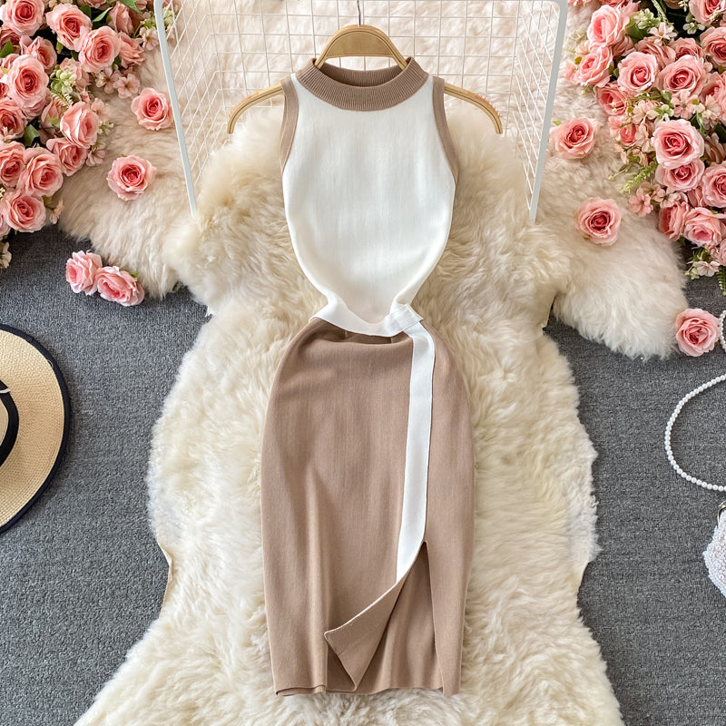 Knitted Patchwork Slim Fit Dress