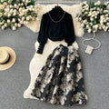 Turtleneck Sweater&Jacquard Skirt 2Pcs