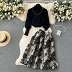 Turtleneck Sweater&Jacquard Skirt 2Pcs