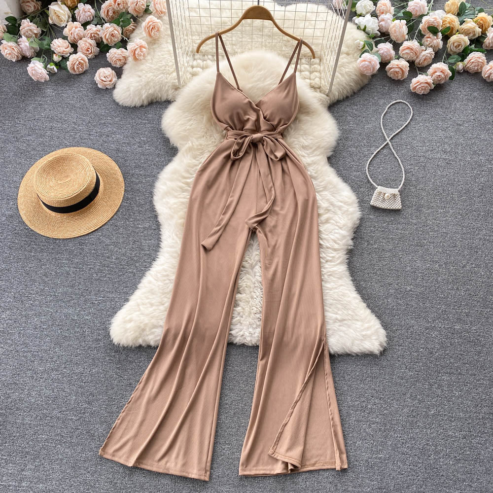 Lace-up Waist Slimming Camisole Jumpsuit