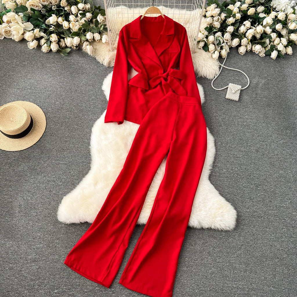 Blazer&Trousers Solid Color 2Pcs