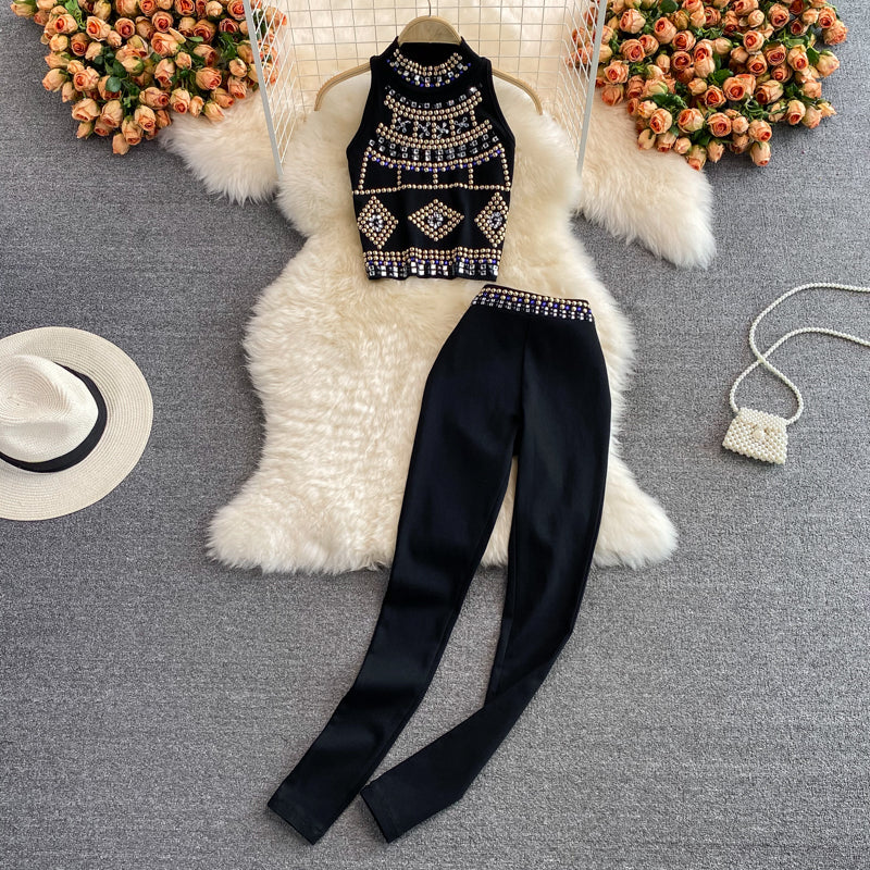 Two-piece Suit Of Sleeveless Vest And High-waist Stretch Trousers