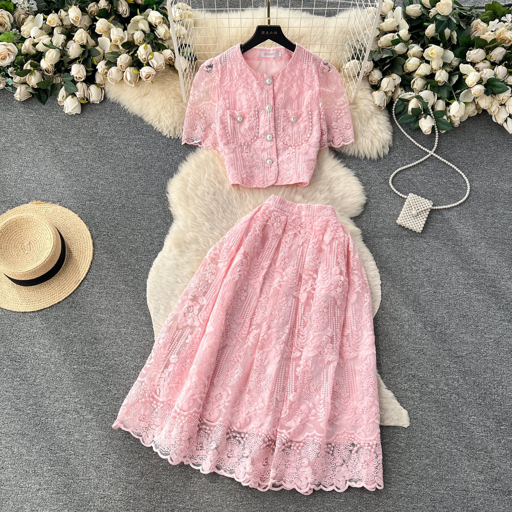 Crochet Shirt&Skirt Lace 2Pcs