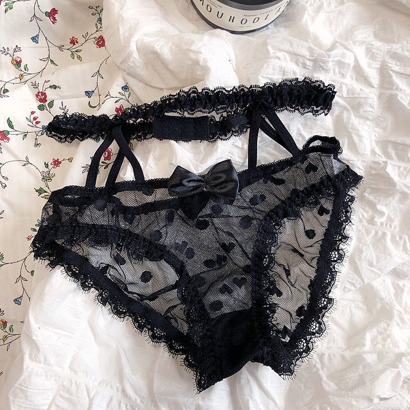 Lace Mesh Lace-up Mid-low-waist Briefs